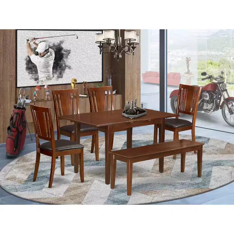 Modern Dinette Set - Table with Leaf & Kitchen Chairs - Small Space Dining Room Furniture