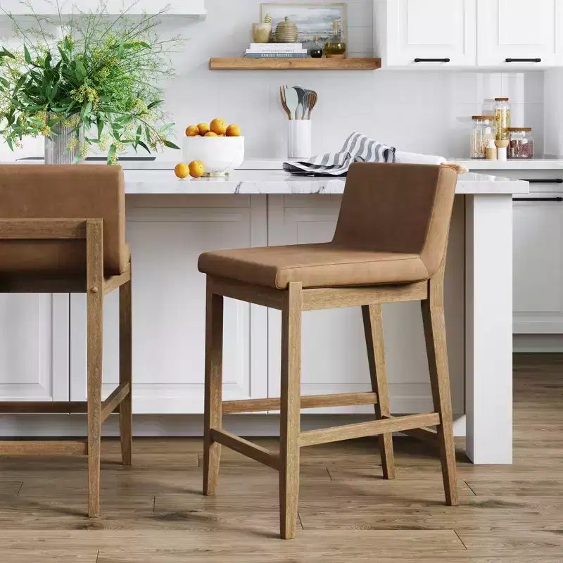 Nathan James Gracie Counter Height Barstool Light Brown Wood/Light Brown Faux Leather: Rubberwood Frame, 300 lbs Capacity