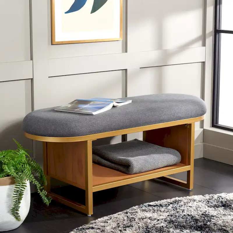 SAFAVIEH Home Collection Iona Open Shelf Bench W/Cushion - 42 W x 15 D x 18 H