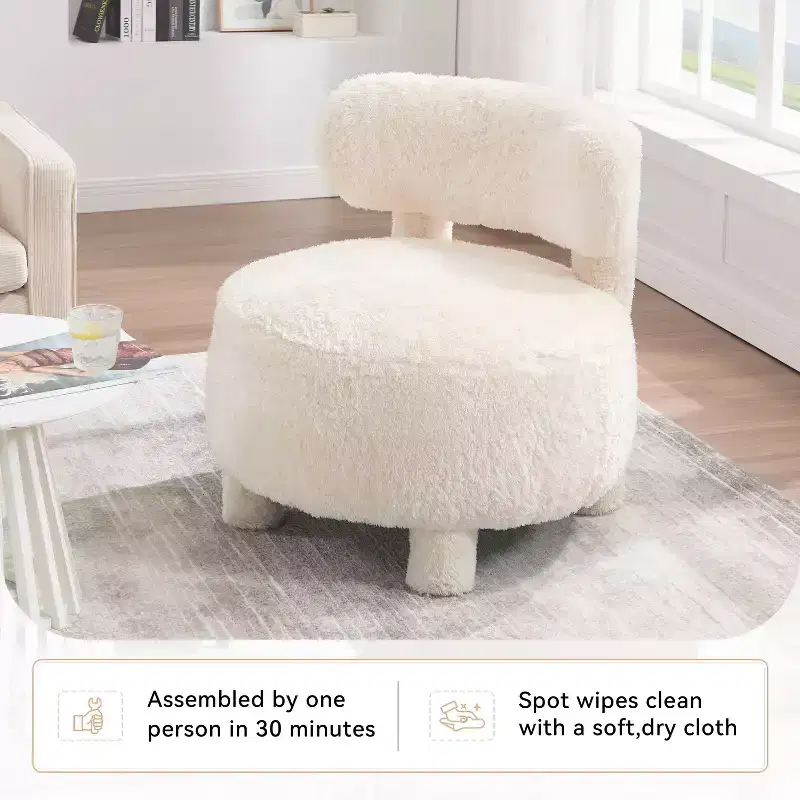 Upholstered Accent Chair Armless Side Chair with Curved Backrest, Teddy/Fur, White/Khaki - ModernLuxe