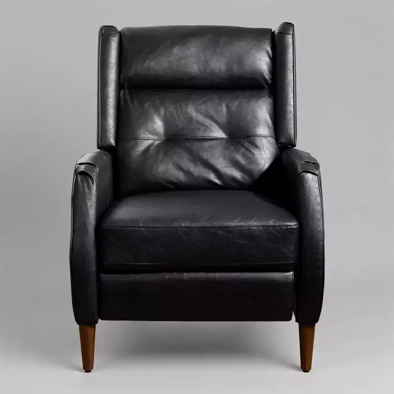 Art Leon Mid-century Recliner, Faux Leather Lounge Chair with Wood Chair Legs