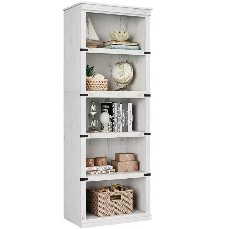 5-Tier Wooden Bookcase, Farmhouse Storage Book Shelf with Display Shelves, Tall Book Case