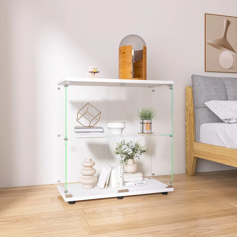 Two-door Glass Display Cabinet 2 Shelves with Door