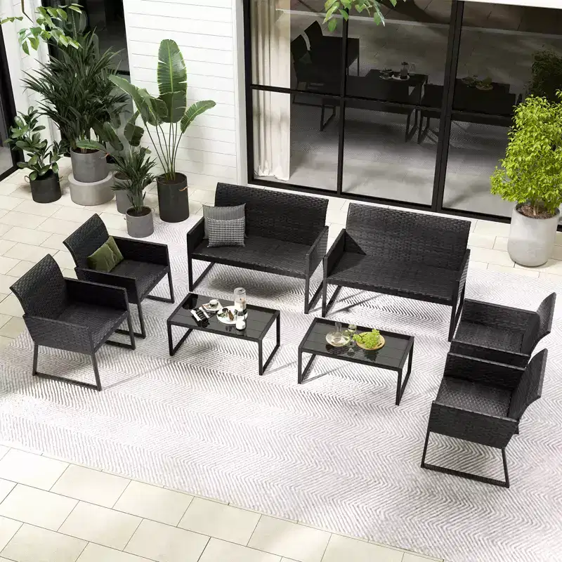 Costway 8 PCS Patio Wicker Furniture Set Outdoor Conversation with Quick-Drying Foam All Weather