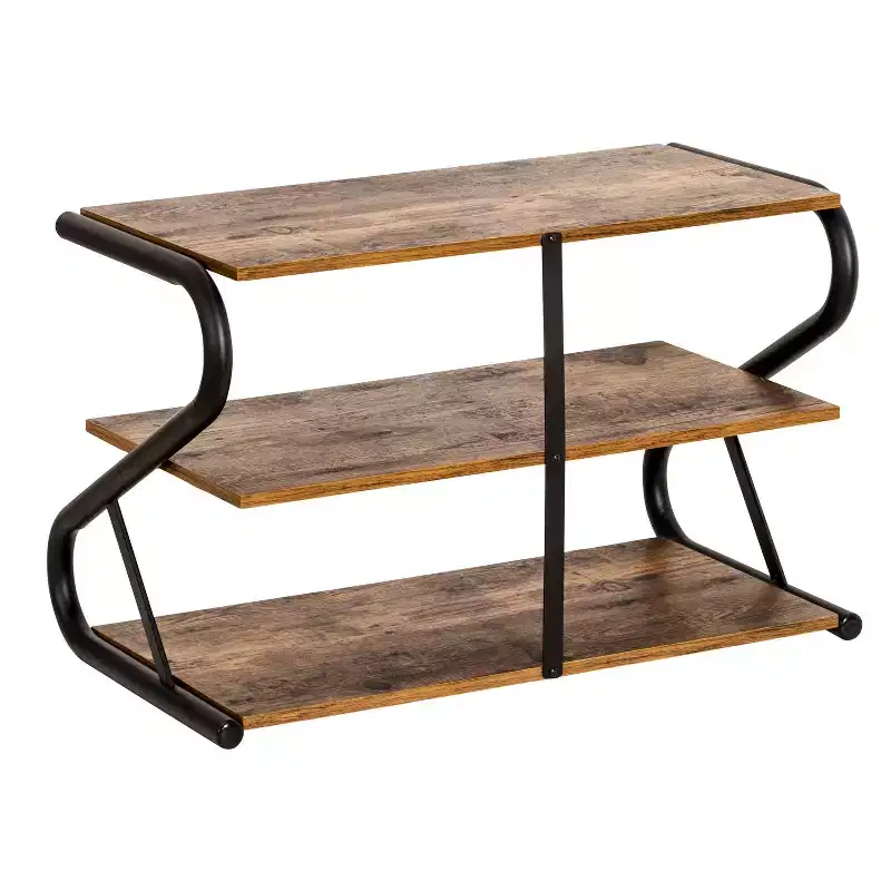 Honey-Can-Do 3 Shelves Z-Frame Wooden Shoe Rack with Matte Black Metal: Small Shoe Storage for Closet, Holds 9 Pairs