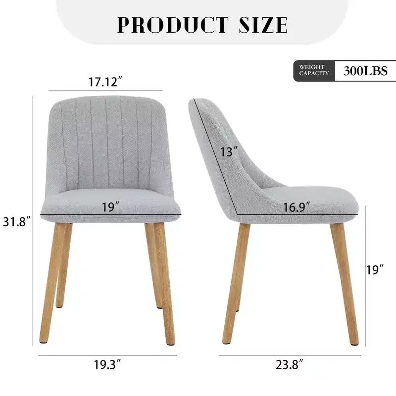 Coolmee Dining Chairs Set of 2, Upholstered Kitchen Chairs with Ergonomic Back Support, 300lbs Capacity Dining Chairs with Oak Legs for Dining Room
