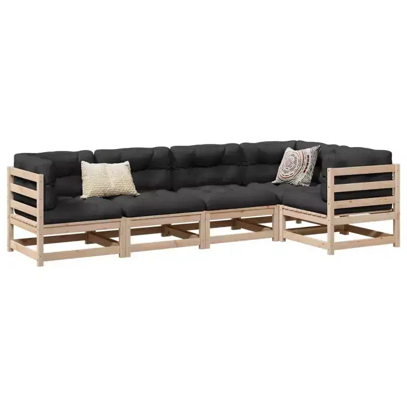 vidaXL Garden Sofa Set Natural wood Solid pine wood 5 Piece Set Modular