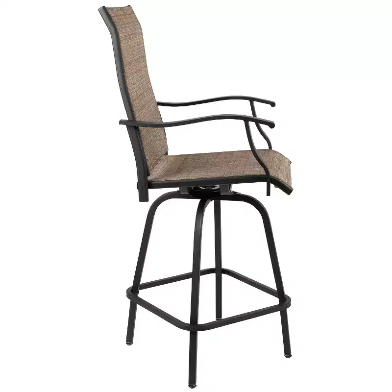 Merrick Lane Set of 2 Brett High Back Bar Height Swivel Patio Stools with Powder Coated Metal Frames and Textilene Upholstery