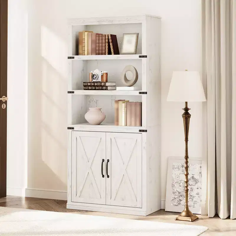 5-Tier Bookcase with Cabinet Doors, 68.7