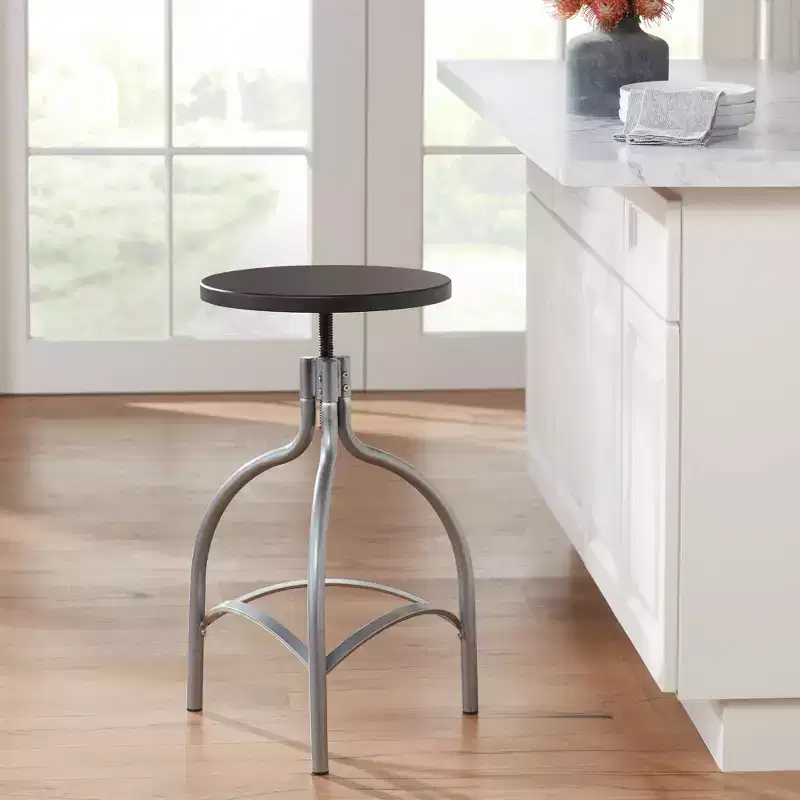 Talor Silver Metal Swivel Bar Stool 29 1/4 High Industrial Adjustable Black Wood Seat with Footrest for Kitchen Counter Height Island Home