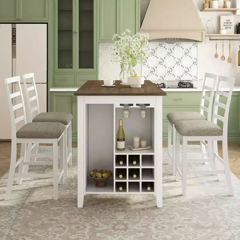 Whisen 5-Piece Multi-Functional Rubber Wood Counter Height Dining Set with 4 Padded Chairs