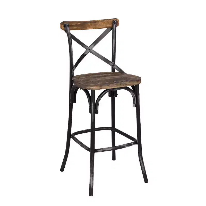 Simple Relax Metal and Wood Barstool with X-Shape Backrest