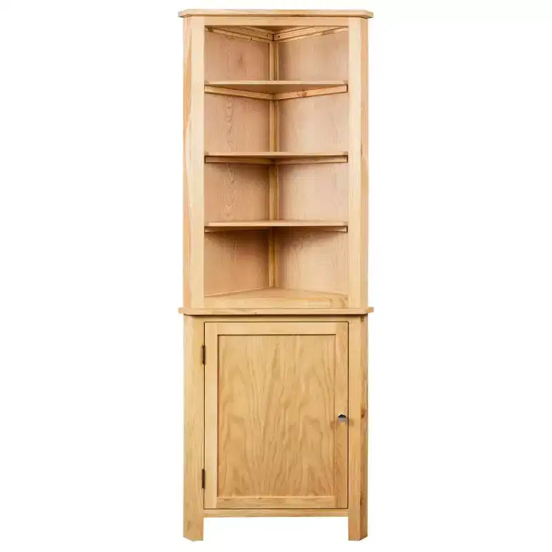 Corner Cabinet Brown Solid Oak Wood and MDF with Oak Veneer Medium