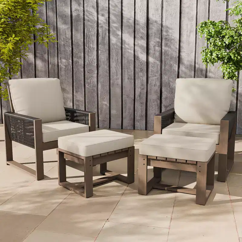EAGLE PEAK 4 Pieces Natural Cedar Wood Furniture Set, Outdoor Patio Real Wood Small Balcony Conversation Set with Ottomans