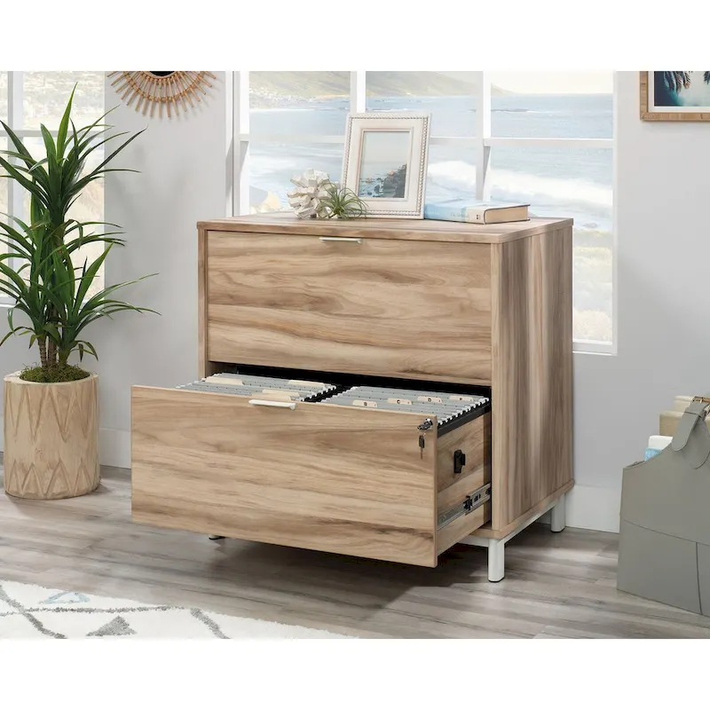 2-Drawer Lateral File Cabinet – Grand Walnut, Powder-Coated Metal Base, Letter / Legal Size
