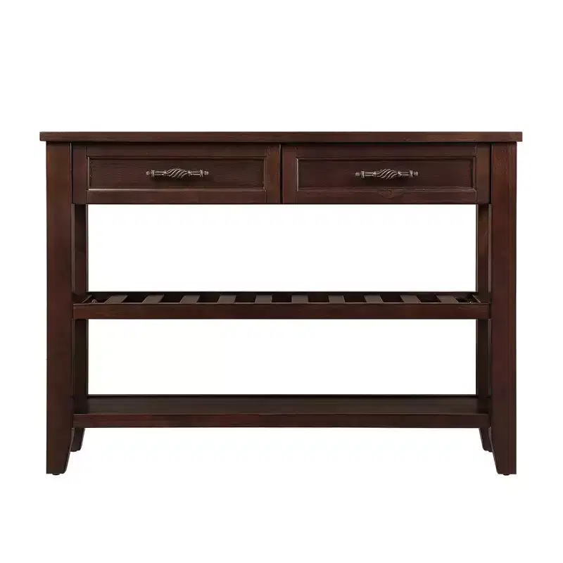 Hostack 42'' Console Table Sideboard with 2 Storage Drawers and 2 Tiers Shelves for Living and Dining Room, Espresso