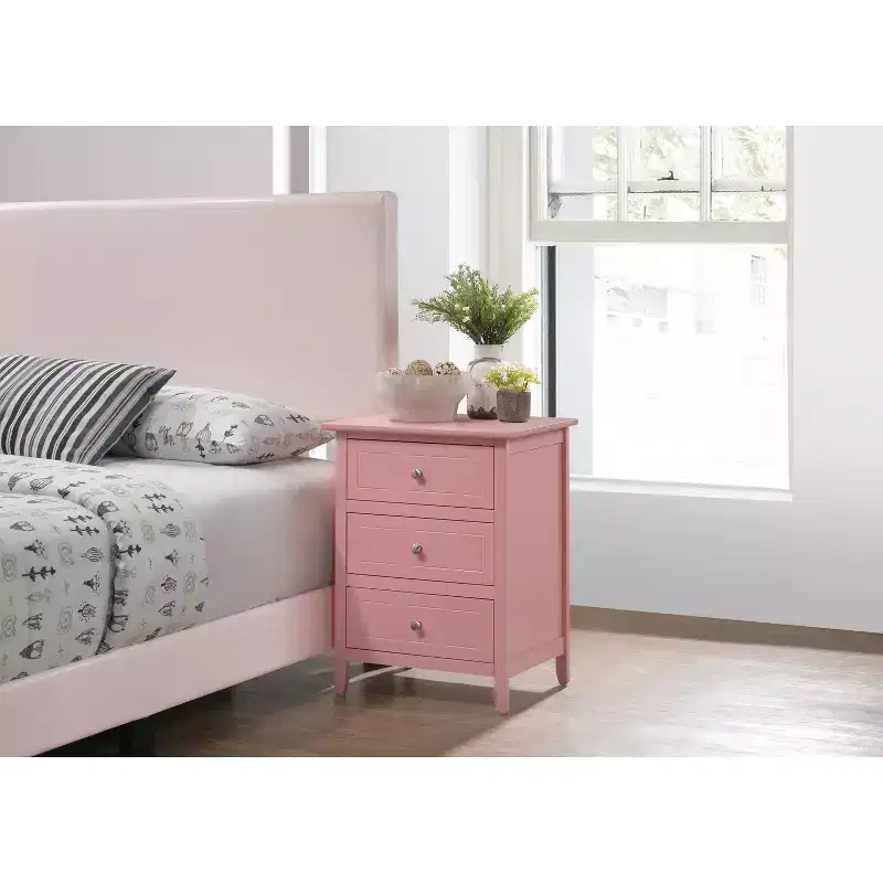 HomeStock Pink Nightstand 25x19x15 Compact Bedside Table with Cheerful Finish, Spacious Top and Playful Accent for Bedroom Decor