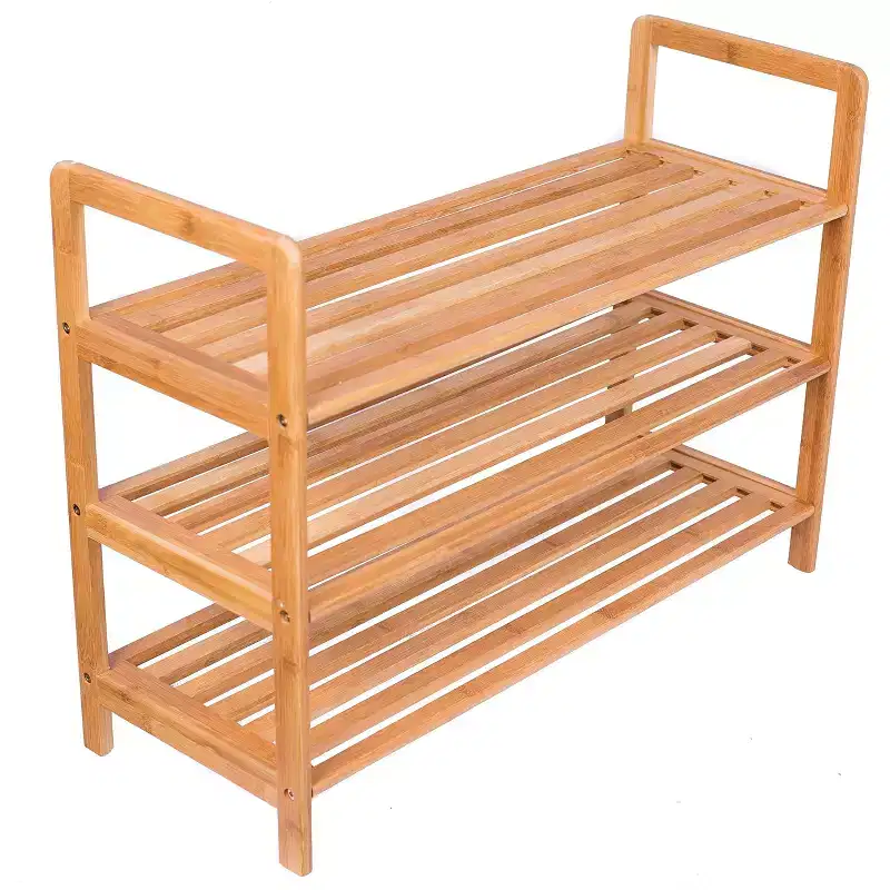 3-Tier Free Standing Bamboo Shoe Rack with Handles