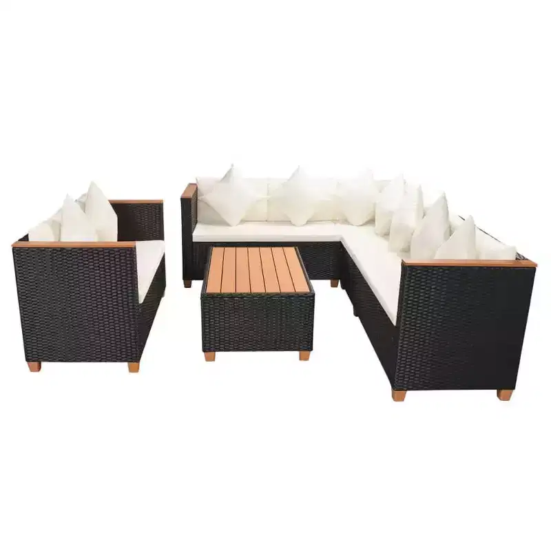 vidaXL 5 Piece Patio Lounge Set with Cushions Poly Rattan Black