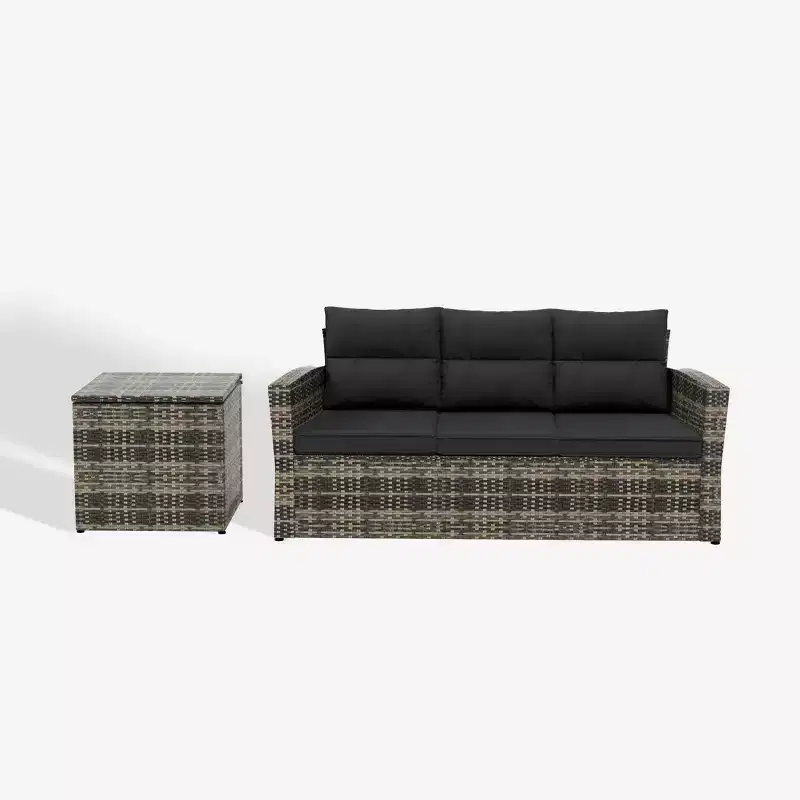 WestinTrends 2-Piece PE Rattan Wicker Outdoor Sofa with Cushions Side Table Set