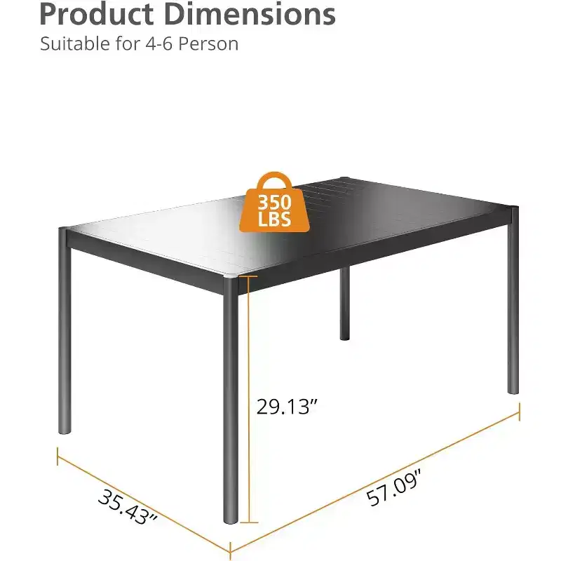 Patio Dining Table with Tempered Glass Desktop, Rectangular Outdoor Table, Weather-Resistant Dining Table
