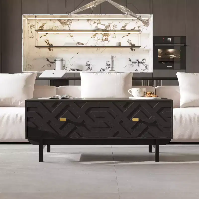 Black & Gold Coffee Table with 4 Drawers