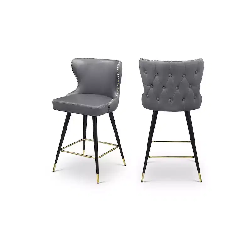 Meridian Furniture,Hendrix Grey Vegan Leather Counter/Bar Stool, Set of 2