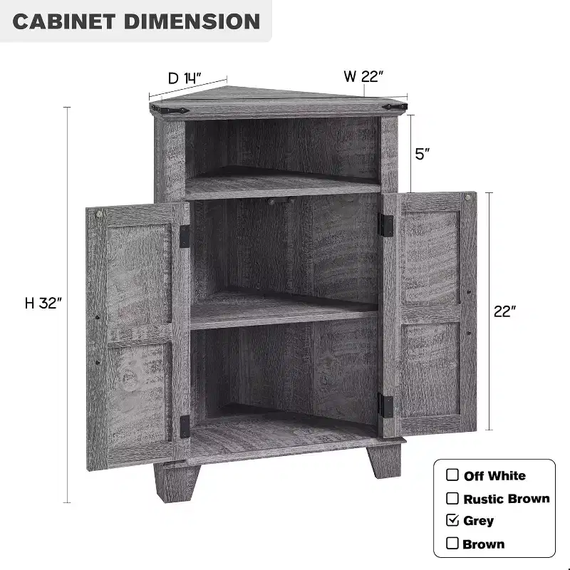 Corner Bathroom Cabinet, Farmhouse Small Corner Cabinet with Barn Door