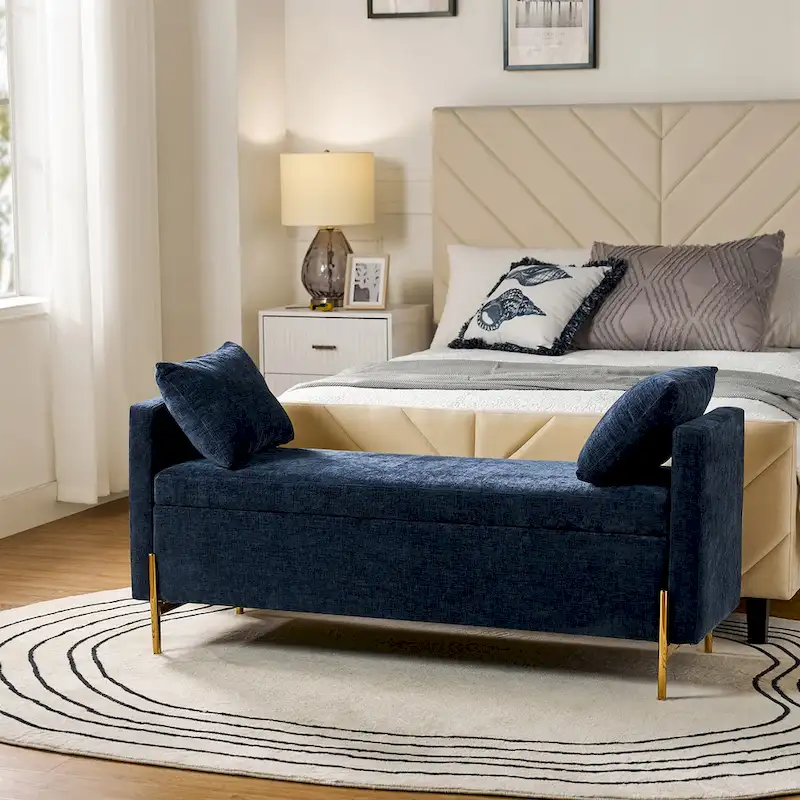 Angelus Upholstered Flip Top Storage Bench withTwo Pillows and Arms by HULALA HOME