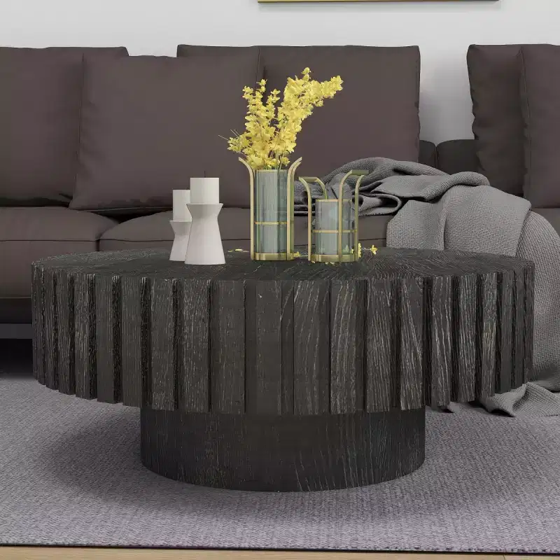 31 Modern Round Coffee Table, Wood Textured Center Table for Living Room or Apartment - Panipeachy