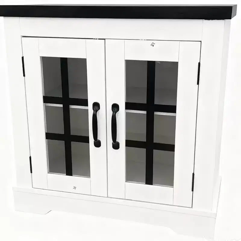 Buffet Cabinet with Glass Doors, Built-in Power Outlet, Sideboard for Kitchen Pantry