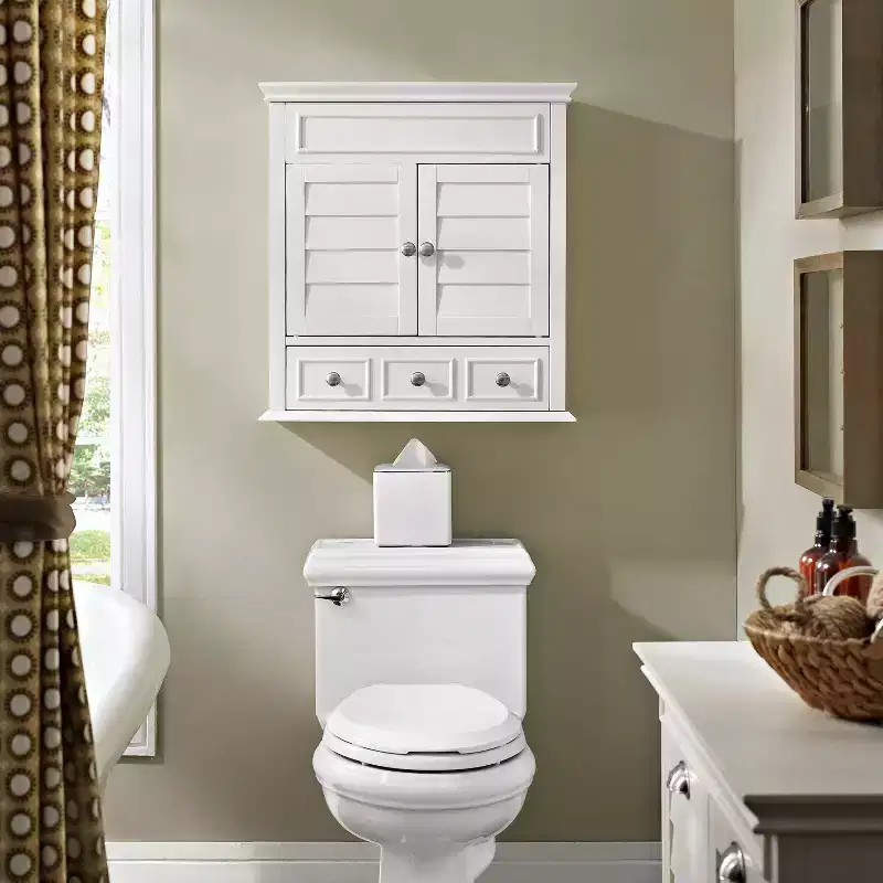 Wall Mounted Storage Cabinet, Warm White, Bathroom & Kitchen Wall Cabinet with Door