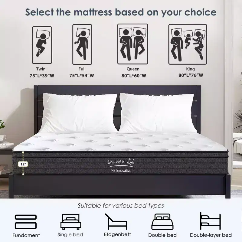 Modern 12H Hybrid Mattress with Individually Pocketed Innerspring