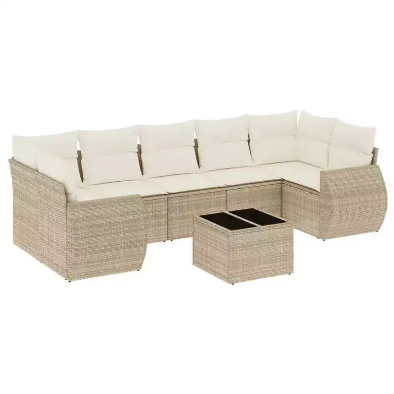 vidaXL 8 Piece Patio Sofa Set with Cushions Brown Poly Rattan - Brown and Cream