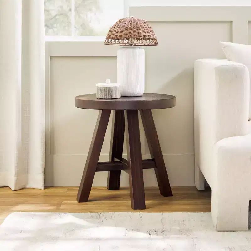Modern Farmhouse Solid Wood 18 Round Side Table