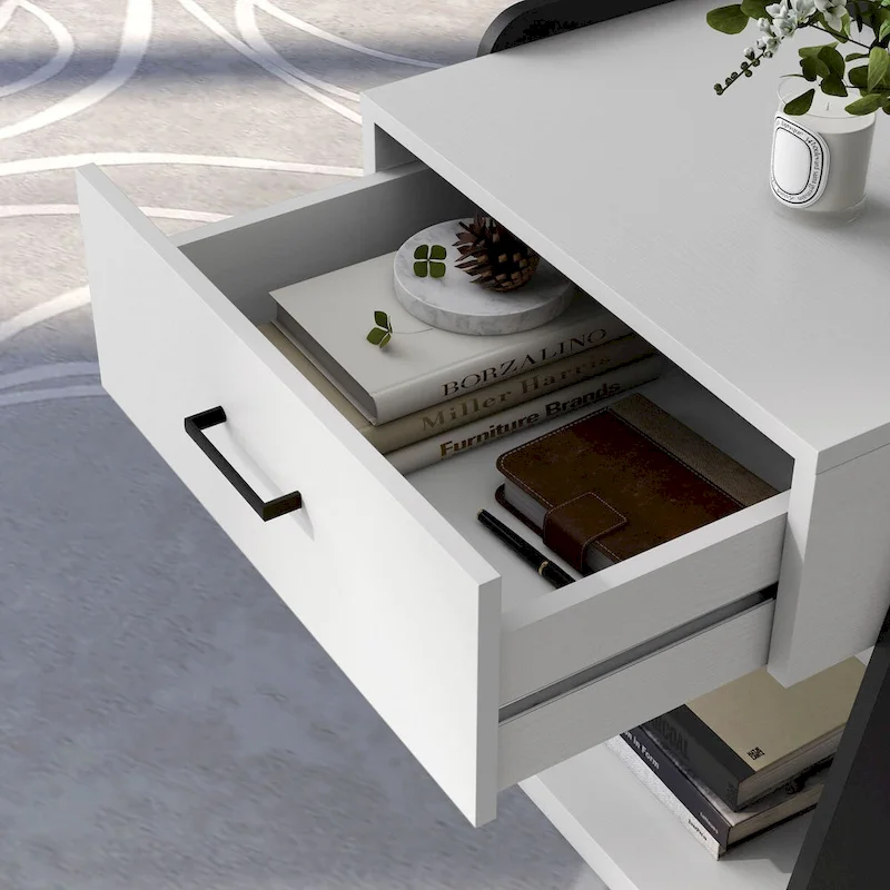 DH BASIC 2-Piece Modern White Lift-top Coffee Table and End Table Set by Denhour