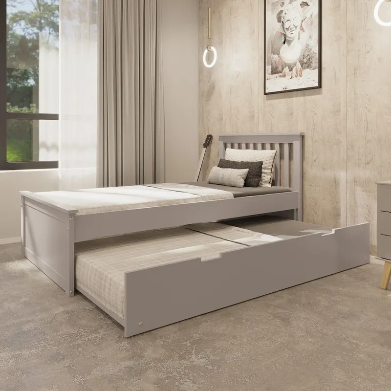 Twin Trundle Bed for Kids, Solid Wood