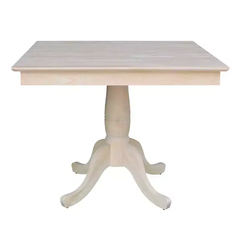 29.1" Dining Tables Minden Square Top Pedestal Unfinished - International Concepts: Solid Wood, Breakfast Nook