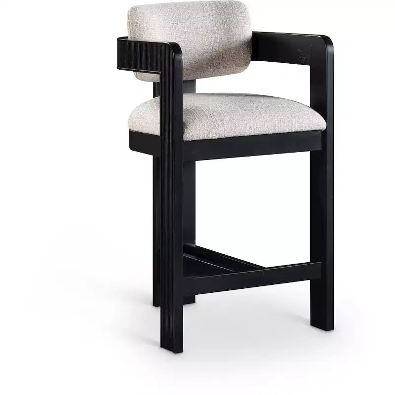 Meridian Furniture,Sacha Beige Linen Textured Fabric Stool