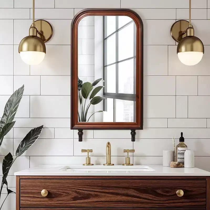 Modern Rounded Rectangle Wall Mirror with Pine Wood Frame, 43.3
