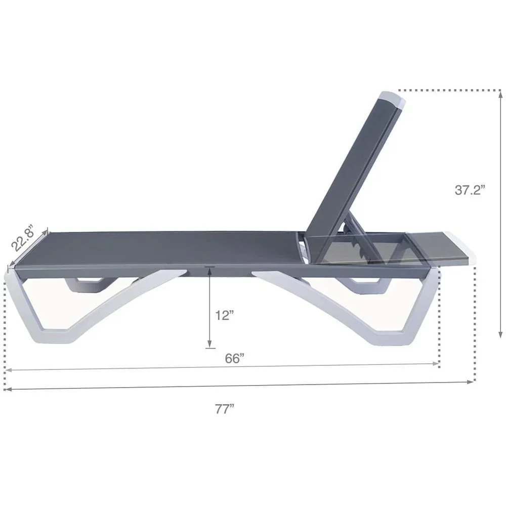 Kozyard Alan Full Flat Aluminum and Polypropylene Resin Legs Patio Reclining Adjustable Chaise Lounge