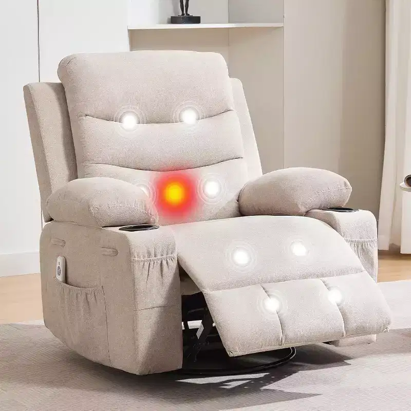 Recliner Chair,Oversized Manual Reclining Rocking Chair,Swivel Glider with Cup Holder, Massage and Heat Recliner, Indoor Small Single Sofa Chairs