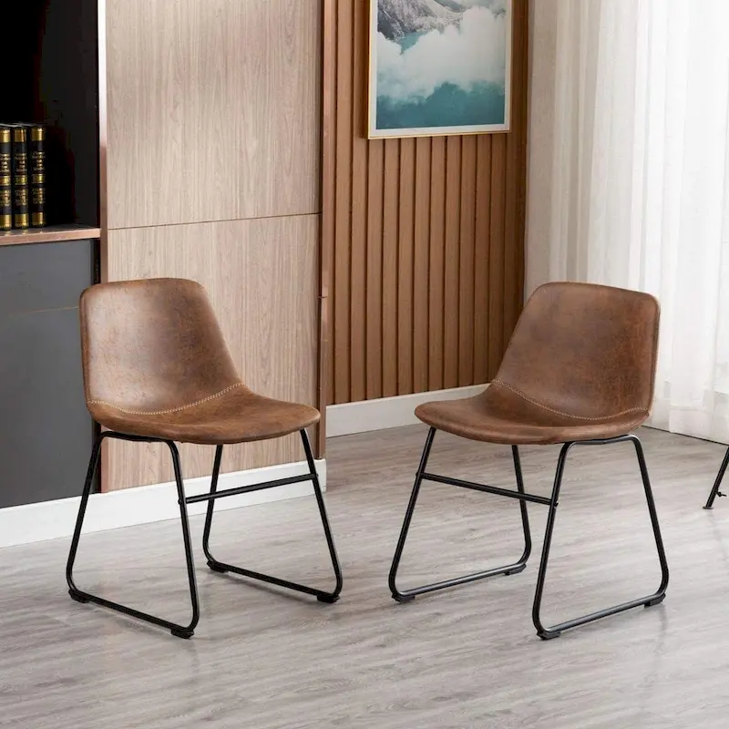 Synthetic Leather Upholstered Dining Chairs Armless with Metal Frame UC-13BRN (2 Pcs)