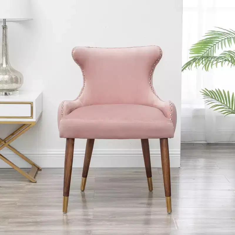 Okak Velvet Contemporary Accent Chair with Nailhead Trim Upholstery Deep Cushions Elegant Armchair with Solid Wood Legs for Living Room Bedroom
