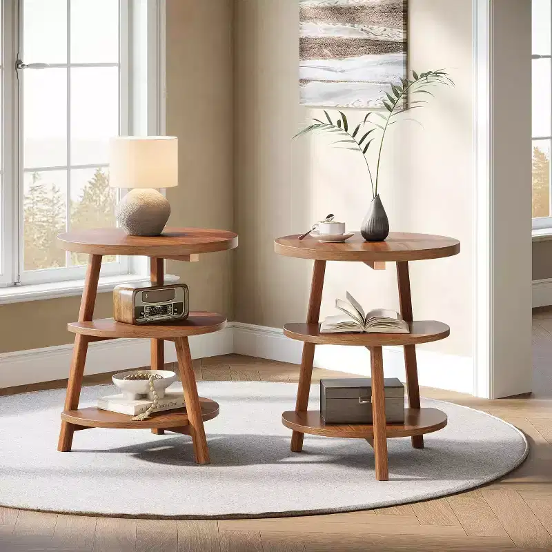 Tribesigns 3-Tier Round End Table, 19.69 W Side Table, Small Round Nightstand for Living Room, Bedroom and Couch Side, Brown