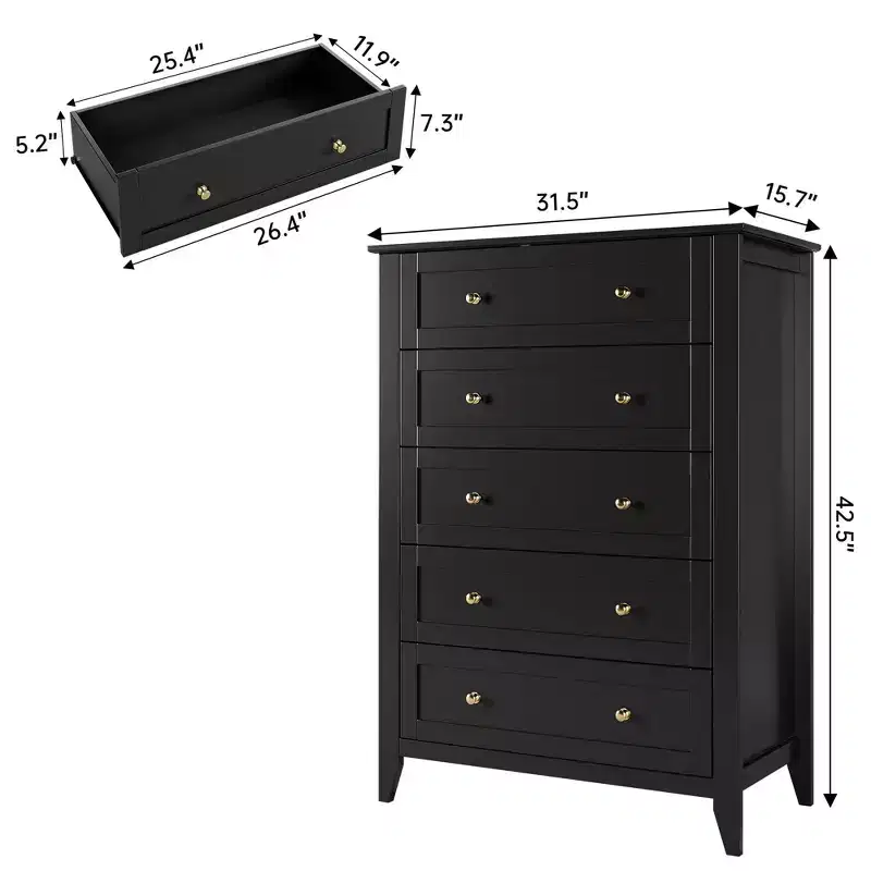 5-Drawer Tall Wooden Dresser with Deep Storage – Bedroom & Entryway