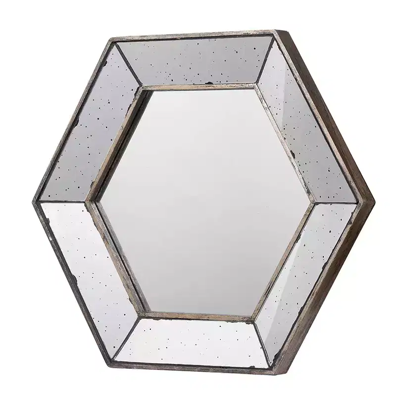 21 x 18 Inch Hexagon Wall Mirror with Traditional Silver Finish