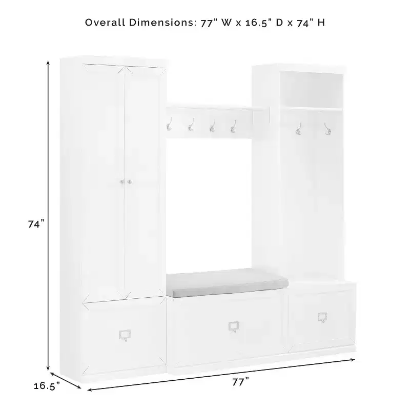 4pc Harper Entryway Set with Bench, Shelf, Hall Tree and Pantry Closet Set White - Crosley