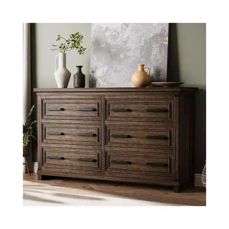 Vintage 55 Chest of Drawers, Dresser Organizers with 6 Drawer and Handle for Living Room, Bedroom, Hallway, Natural Texture Designed