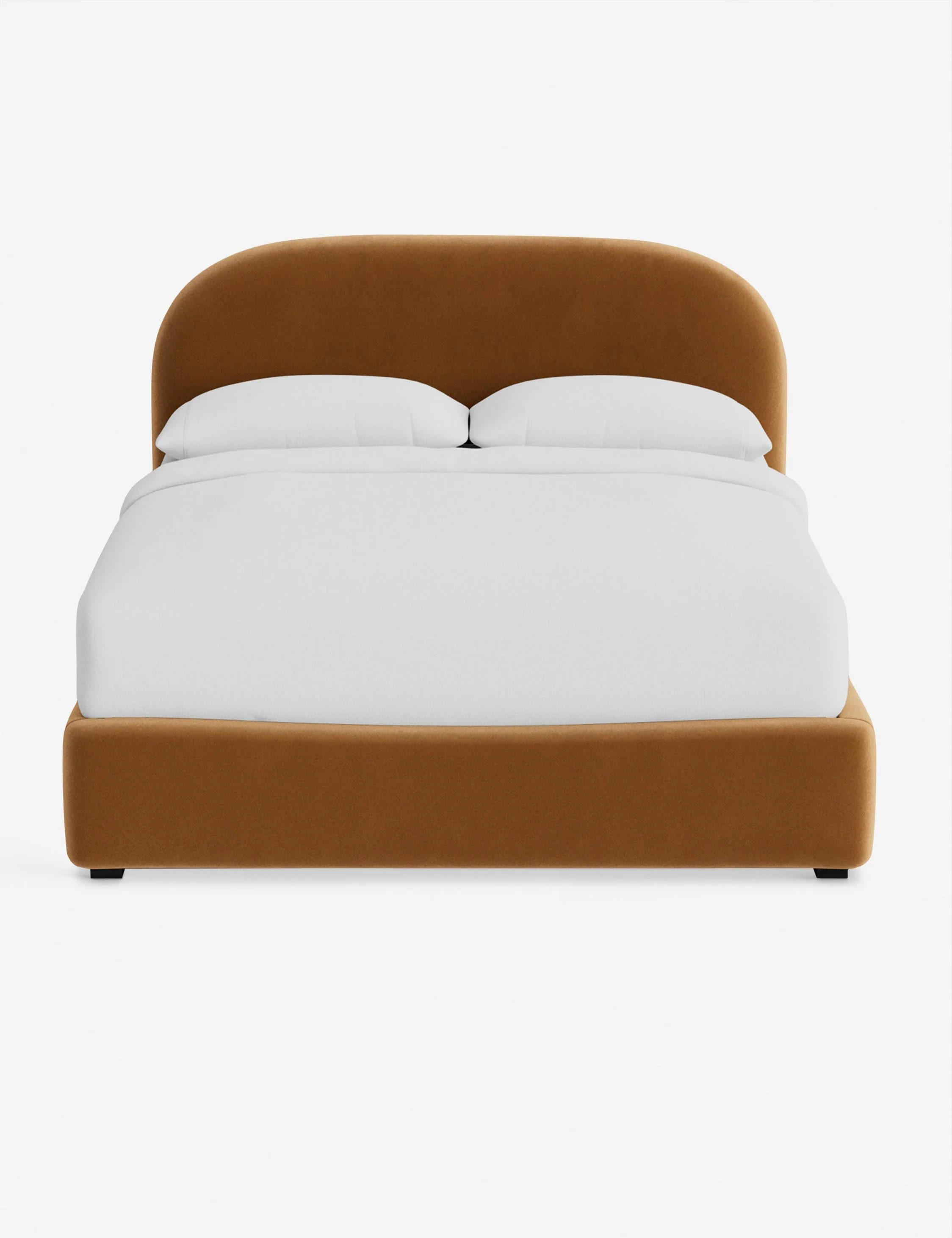 Bed Headboard The bed embodies comfort with sophistication, featuring supple upholstery and a soft, sculpted headboard. We love how